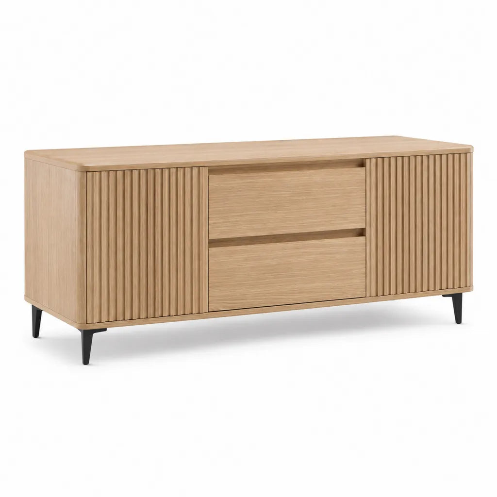 TV-Lowboard 160 x 40 x 60 cm MDF mit Eichenfurnier rechteckig Natur