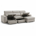 Ecksofa mit Stauraum und verstellbaren Kopfstutzen aus Polyester Greige 300 x 180 x 98 cm