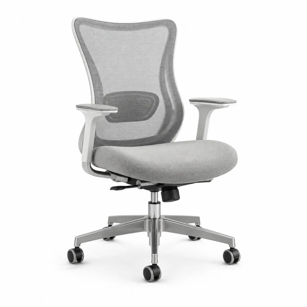 Ergonomischer Burostuhl Drehstuhl mit Netzrucken Polyesterbezug hoher Ruckenlehne Grau 66 x 66 x 112-122 cm