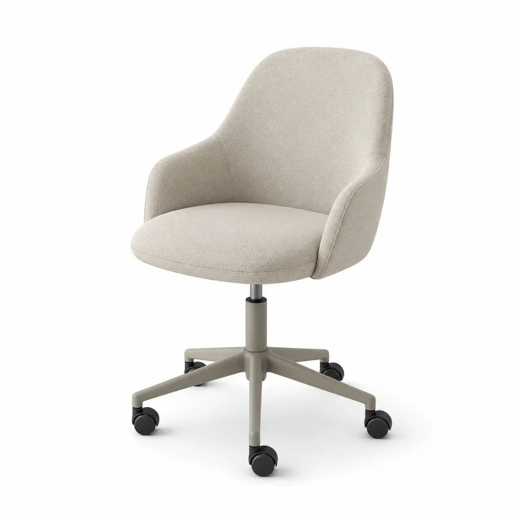 Burostuhl Drehstuhl mit Armlehnen und Rollen Polyesterbezug Beige 60 x 60 x 86-96 cm