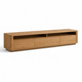 TV-Lowboard 180 x 40 x 45 cm mit 3 Schubladen und 2 offenen Fachern aus MDF mit Eichenfurnier rechteckig Natur