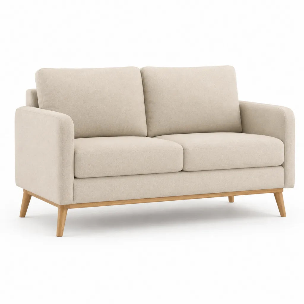 2-Sitzer Sofa gerade 150 x 85 x 85 cm Polyester Beige mit Massivholzfuen