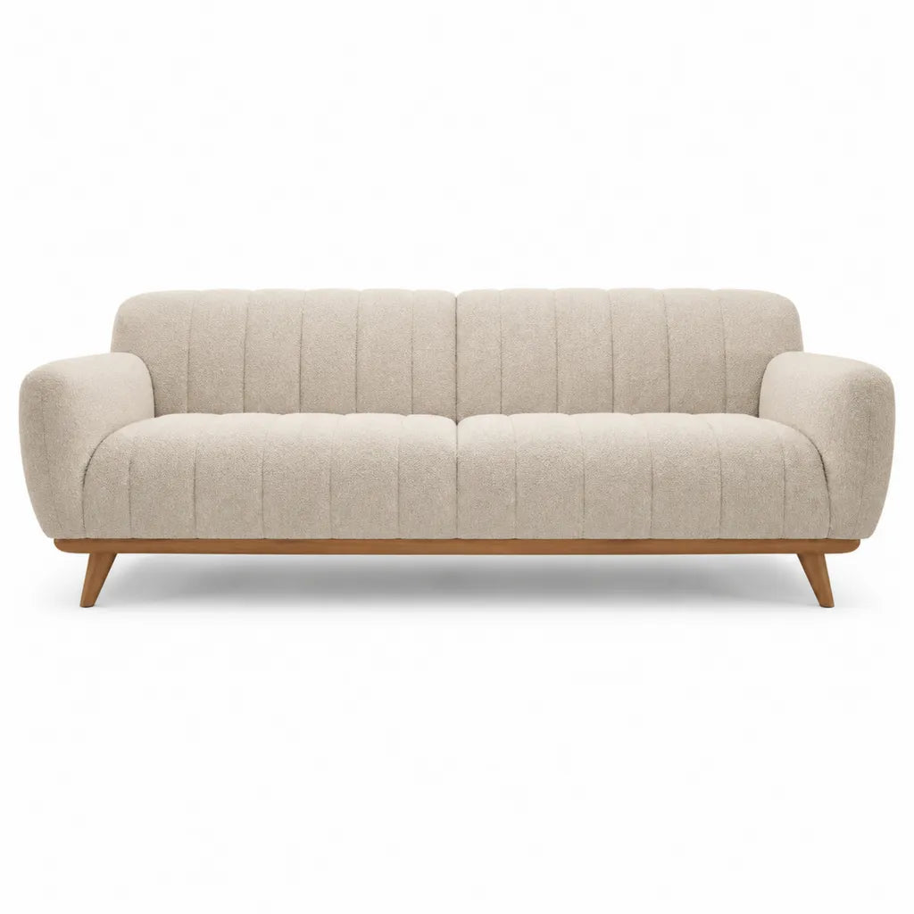 2-Sitzer Sofa 180 x 85 x 80 cm Polyester-Boucle abgerundete Form Creme