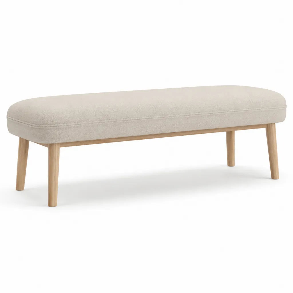 Polsterbank 120 x 40 x 45 cm rechteckig mit Polyesterbezug und Massivholzbeinen Beige