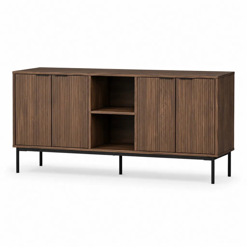 TV-Sideboard 180 x 40 x 75 cm aus MDF mit Walnussfurnier rechteckig Walnussbraun Schwarz