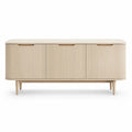 TV Lowboard mit 3 Turen aus MDF mit Rillenfront in Creme 160 x 40 x 75 cm