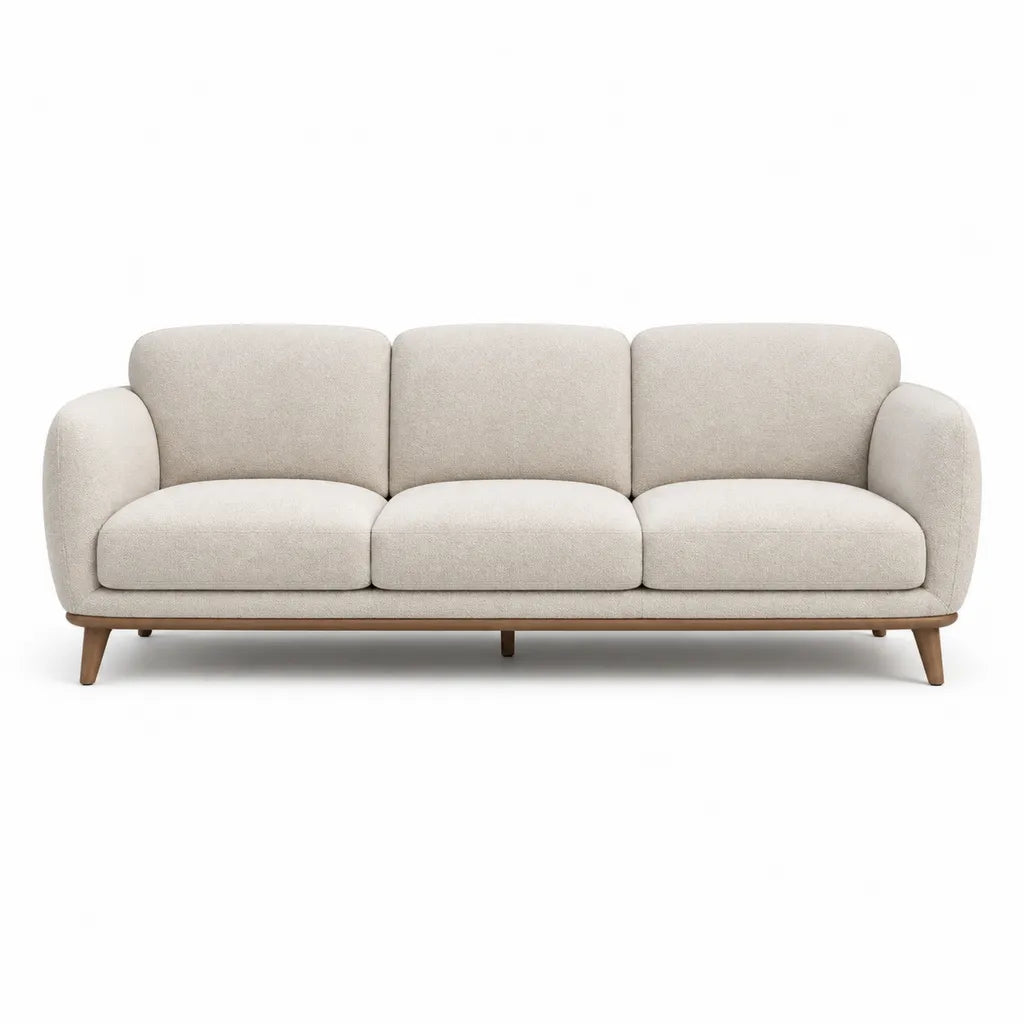3-Sitzer Sofa gerade 220 x 90 x 80 cm mit Polyesterbezug Creme Massivholzfuen