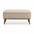 Gepolsterte Bettbank 120 x 45 x 45 cm Boucle-Polyester Creme Rechteckig mit Massivholzbeinen