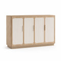 Kommode mit 4 Turen aus MDF mit Eichen-Dekor und geriffeltem Glas rechteckig Naturwei 160 x 40 x 100 cm