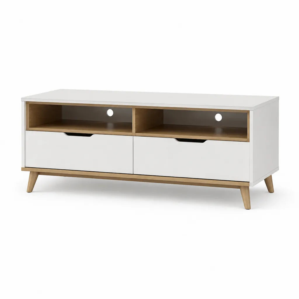 TV Lowboard 120 x 40 x 50 cm aus Spanplatte und Massivholz rechteckig Wei Natur