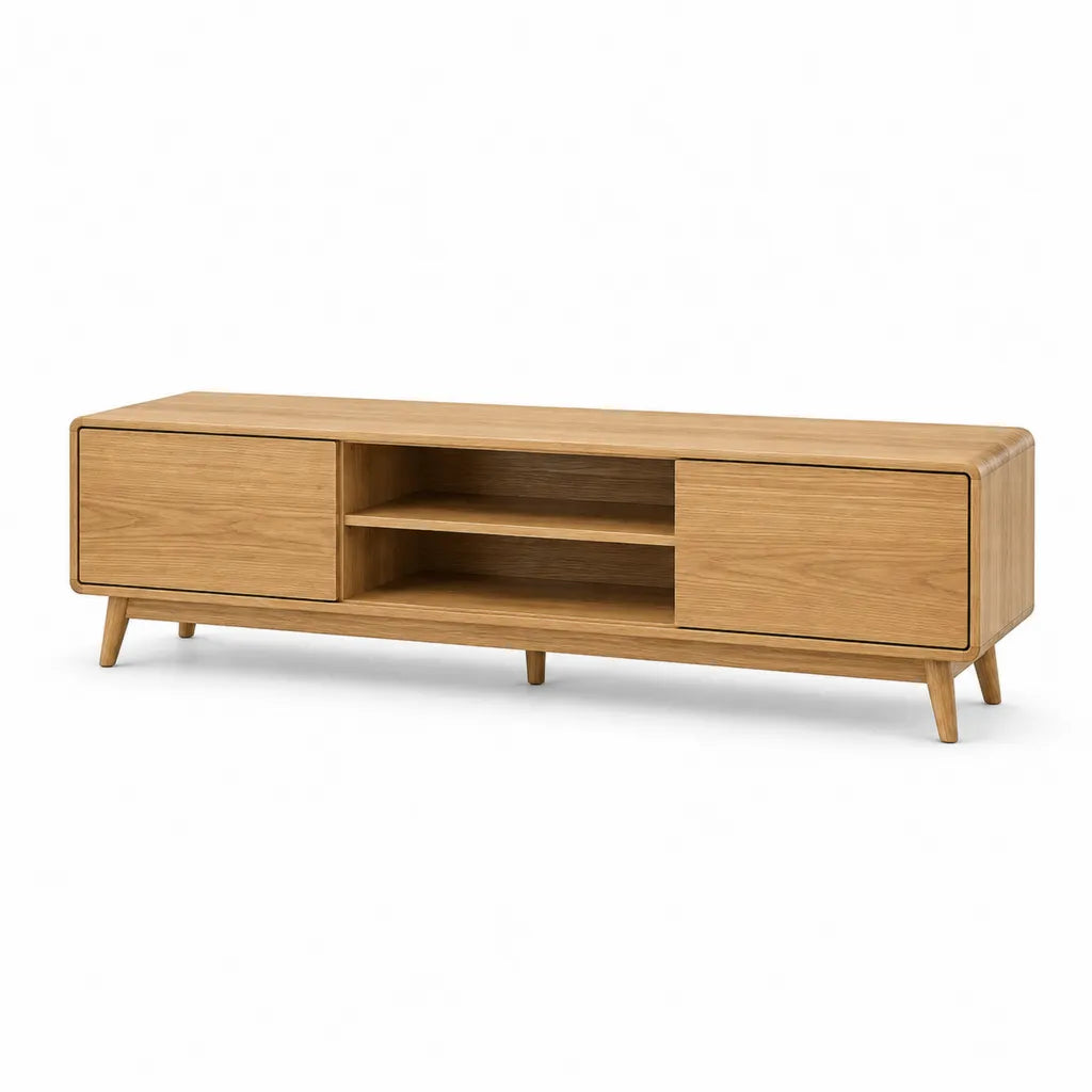 TV-Lowboard mit 2 Turen und 2 offenen Fachern Eichenfurnier rechteckig Eiche Natur 180 x 40 x 50 cm
