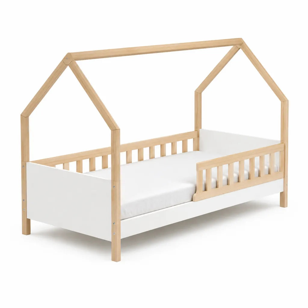 Kinderhausbett 90 x 200 cm aus Kiefer-Massivholz und MDF rechteckig Natur Wei
