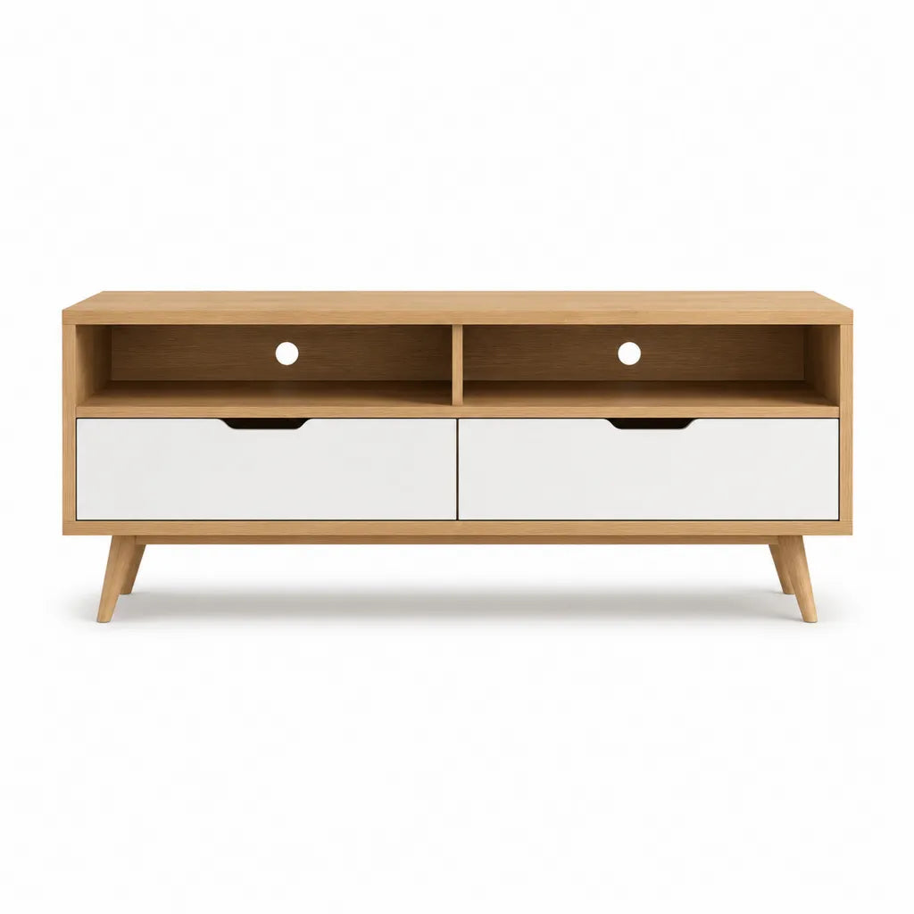 TV Lowboard 120 x 40 x 60 cm aus Spanplatte und MDF rechteckig in Eiche und Wei