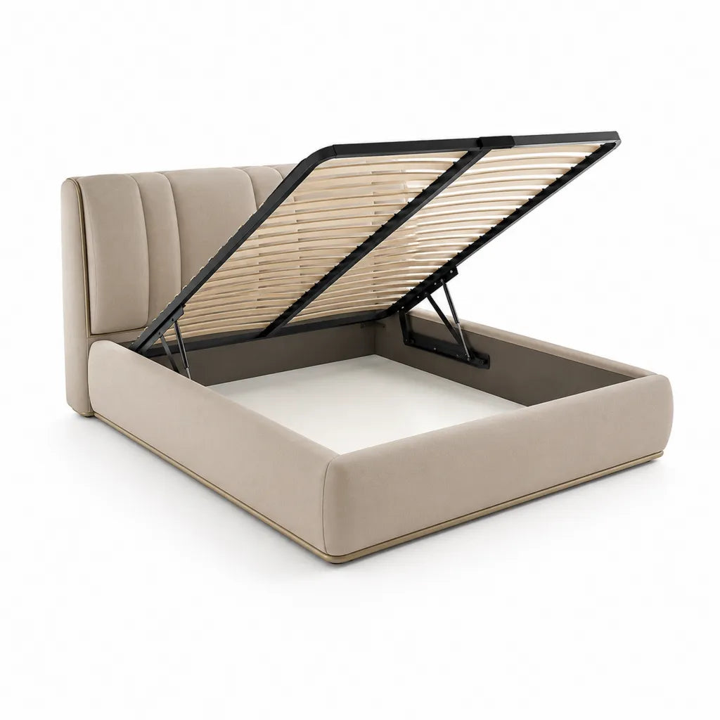 Stauraumbett Polsterbett 180 x 200 cm mit Lattenrost Polyester-Samt rechteckig Beige