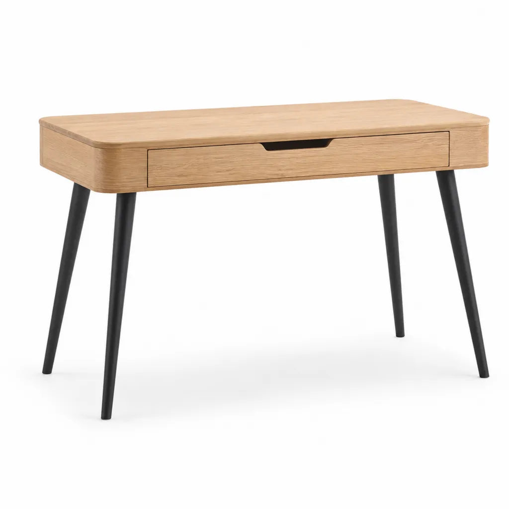 Schreibtisch mit Schublade Rechteckig MDF mit Eichenoptik Stahl Schwarz Natur 120 x 60 x 75 cm