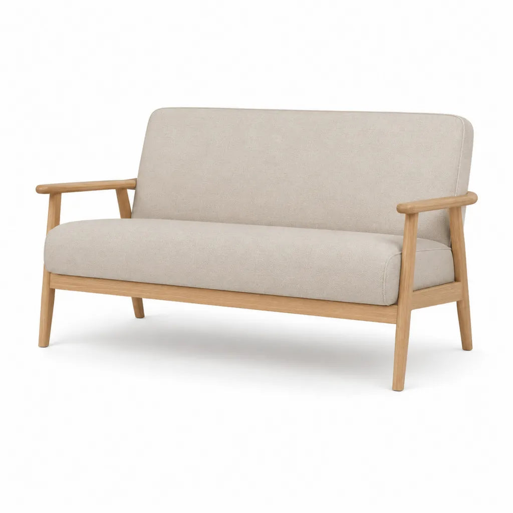 2-Sitzer Sofa 130 x 74 x 78 cm mit massivem Eichenholzgestell Polyesterbezug rechteckig Beige Natur