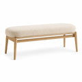 Gepolsterte Bettbank 120 x 40 x 45 cm aus Eichenholz mit Polyester-Boucle in Creme