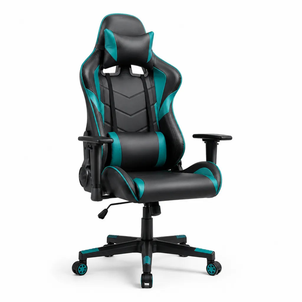 Gaming Burostuhl Drehstuhl mit hoher Ruckenlehne aus PU-Kunstleder Schwarz Turkis 66 x 70 x 125-135 cm