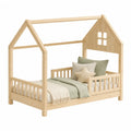 Kinderhausbett Hausbett 90 x 200 cm aus massivem Kiefernholz in Dachform Natur