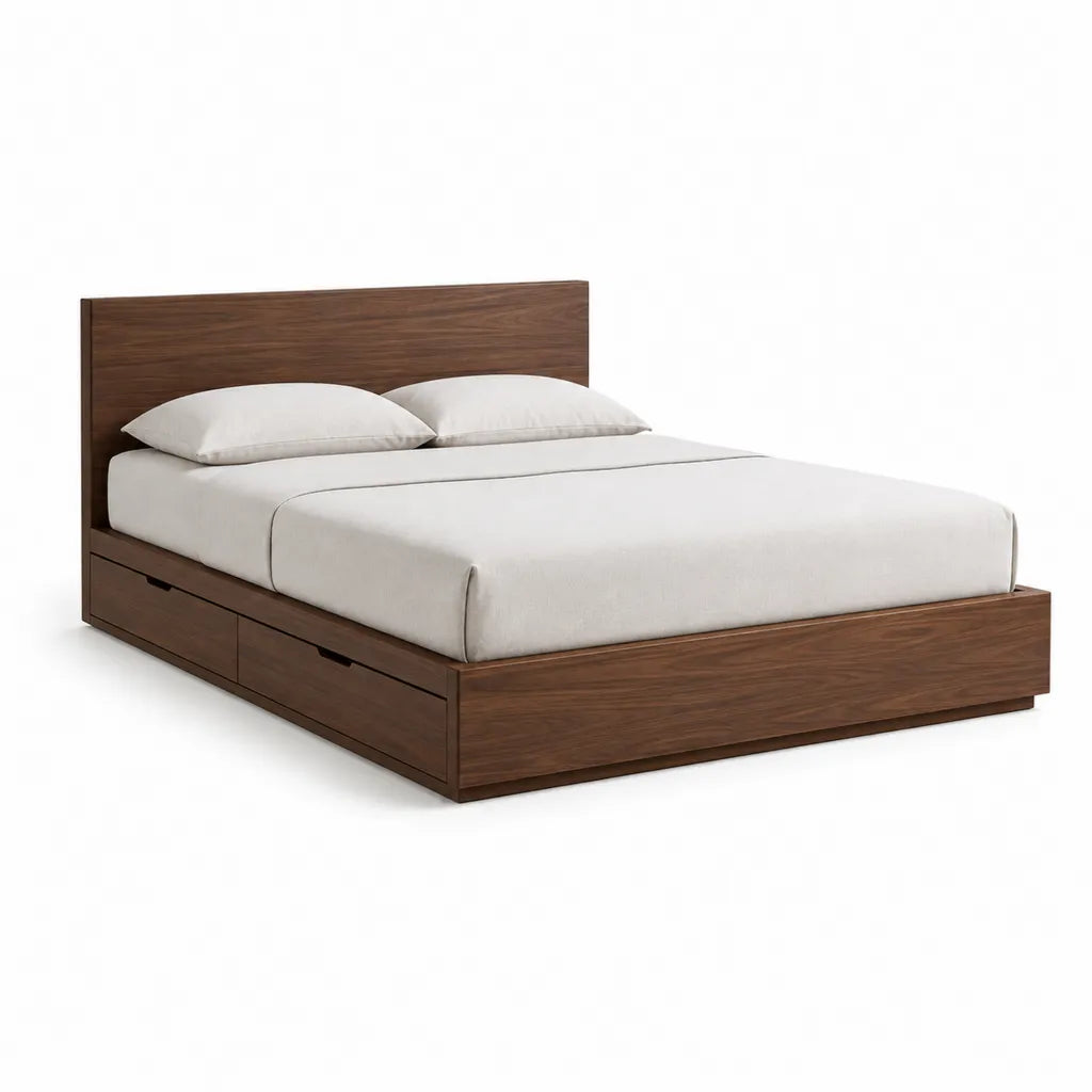 Stauraumbett Doppelbett 160 x 200 cm MDF mit Nussbaum-Dekor rechteckig Braun