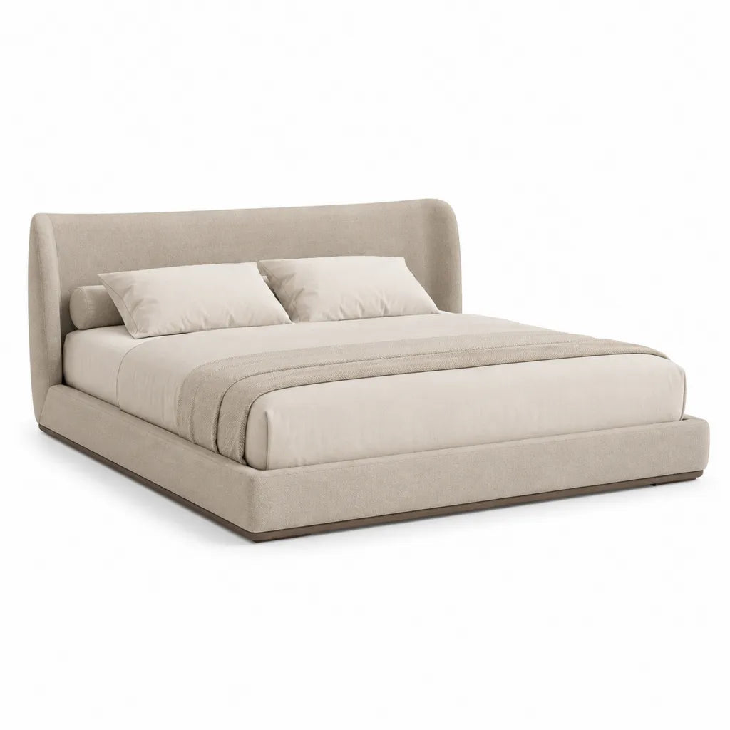 Stauraumbett Doppelbett 180 x 200 cm mit Polyesterbezug abgerundet Beige