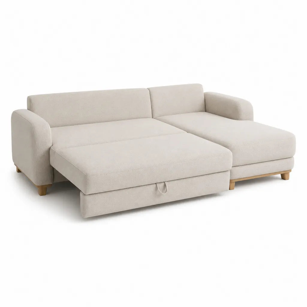 Ecksofa mit Schlaffunktion aus Polyester in L-Form Beige 230 x 145 x 85 cm