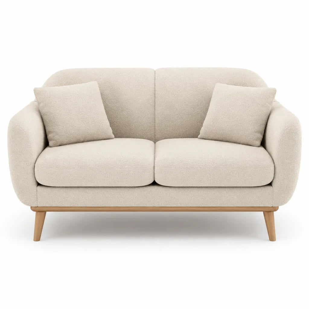 2-Sitzer Sofa Boucle-Polyester Creme mit Kiefernholzfuen 160 x 85 x 82 cm